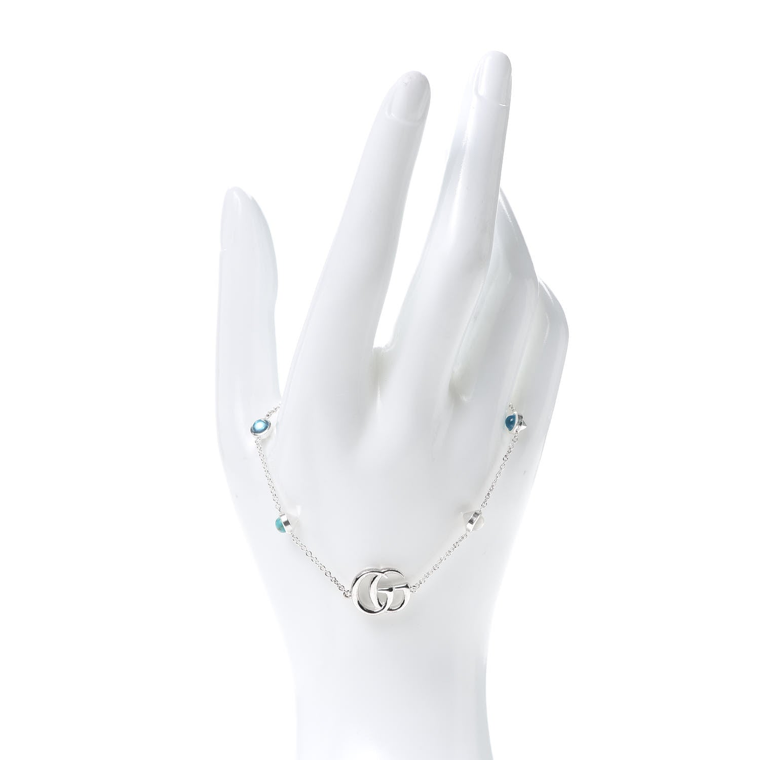 Gucci Sterling Silver Blue Topaz Mother of Pearl Turquoise Resin Double G Flower Bracelet 2 of 6