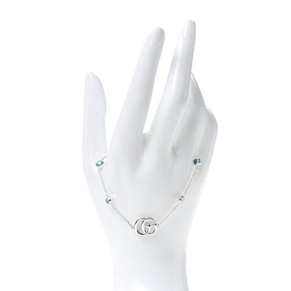 Gucci Sterling Silver Blue Topaz Mother of Pearl Turquoise Resin Double G Flower Bracelet 2 of 6