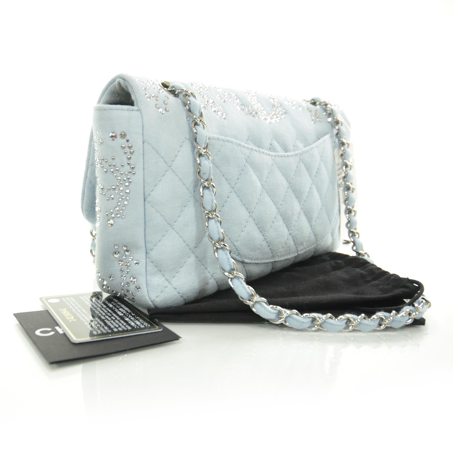 Chanel Denim Quilted Swarovski Crystal Flap 10A 3 of 9