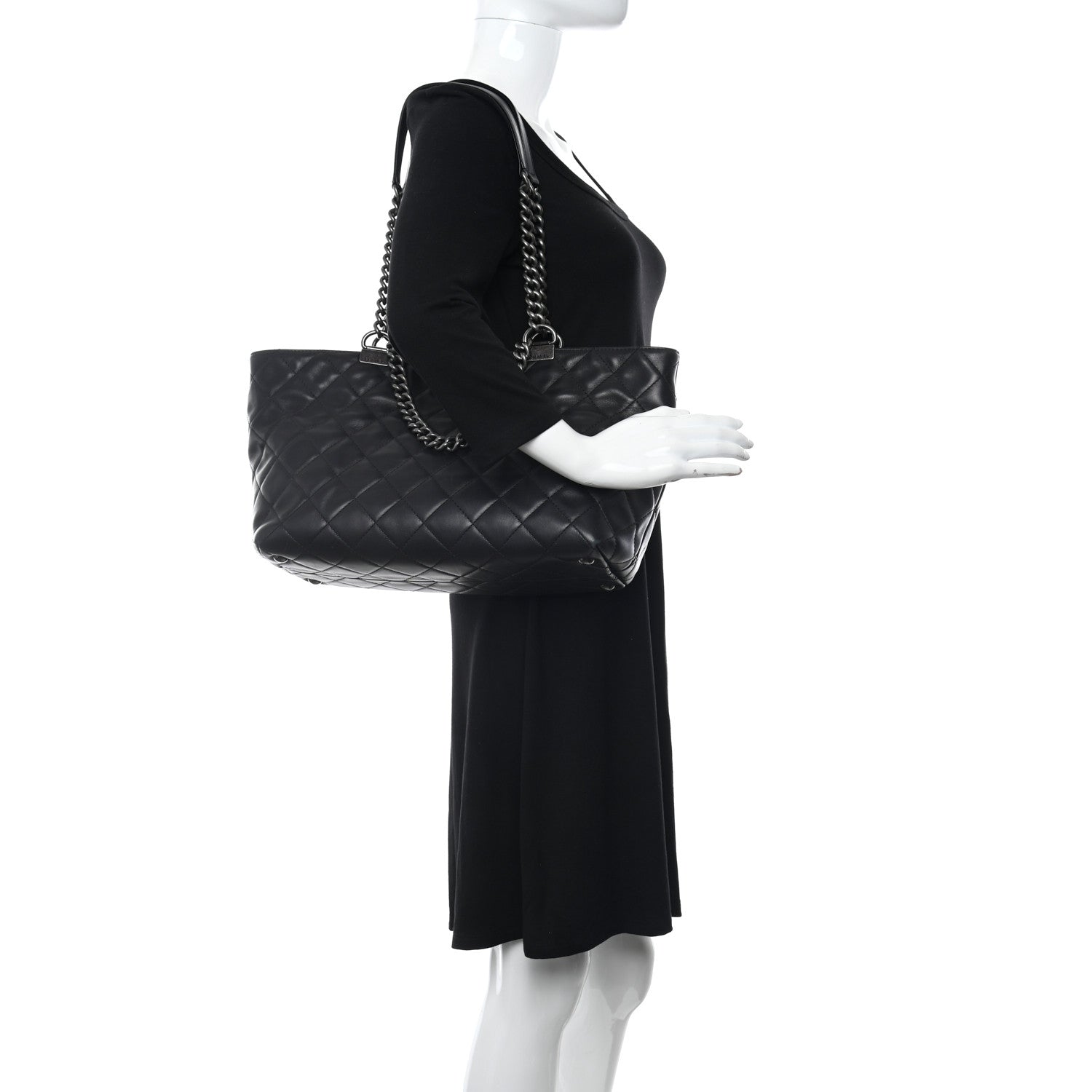Chanel Calfskin Quilted Small Shopping In Chains Tote Black 2 of 9