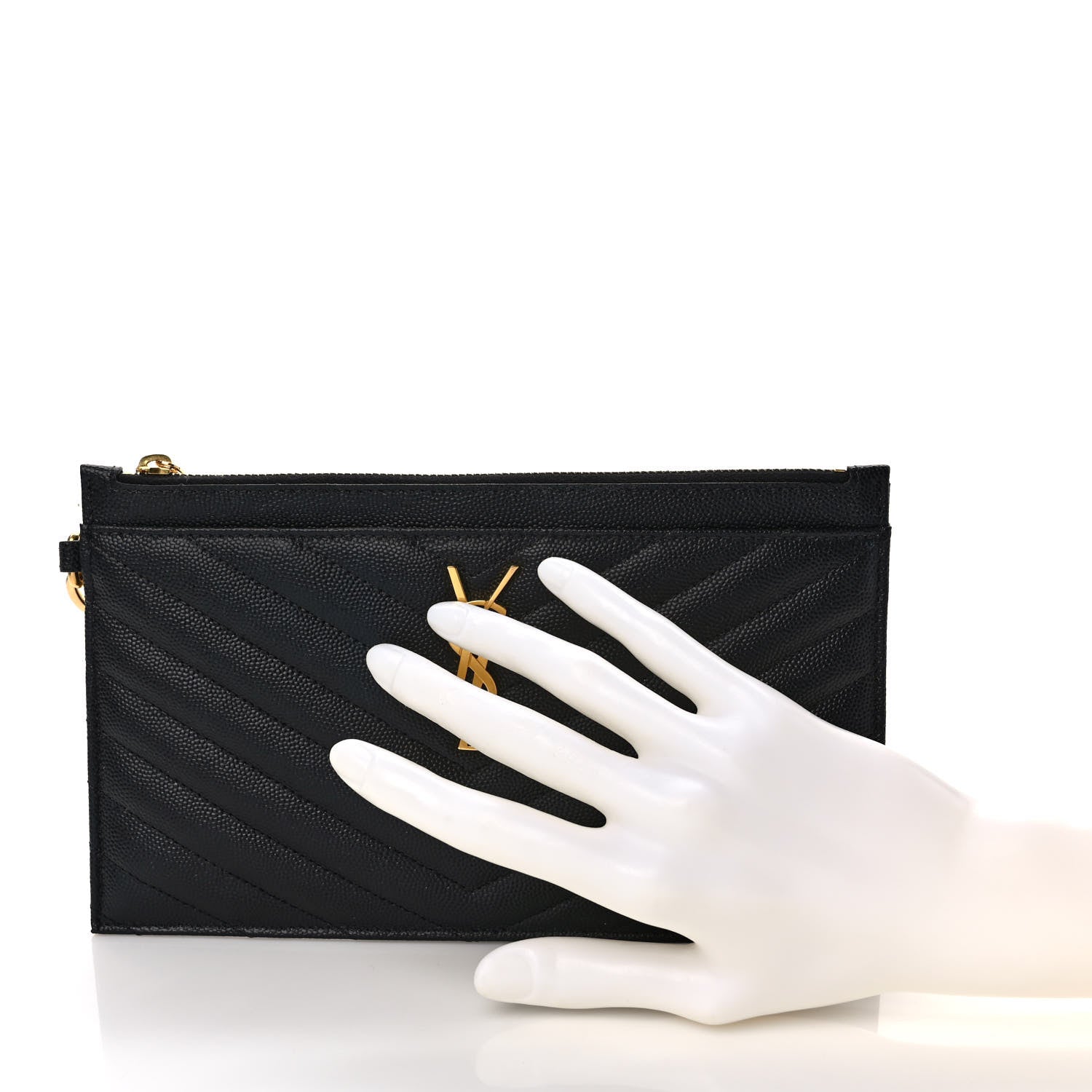 Saint Laurent Grain De Poudre Chevron Monogram Large Bill Pouch Black 2 of 7