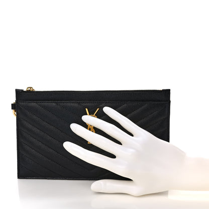 Saint Laurent Grain De Poudre Chevron Monogram Large Bill Pouch Black 2 of 7