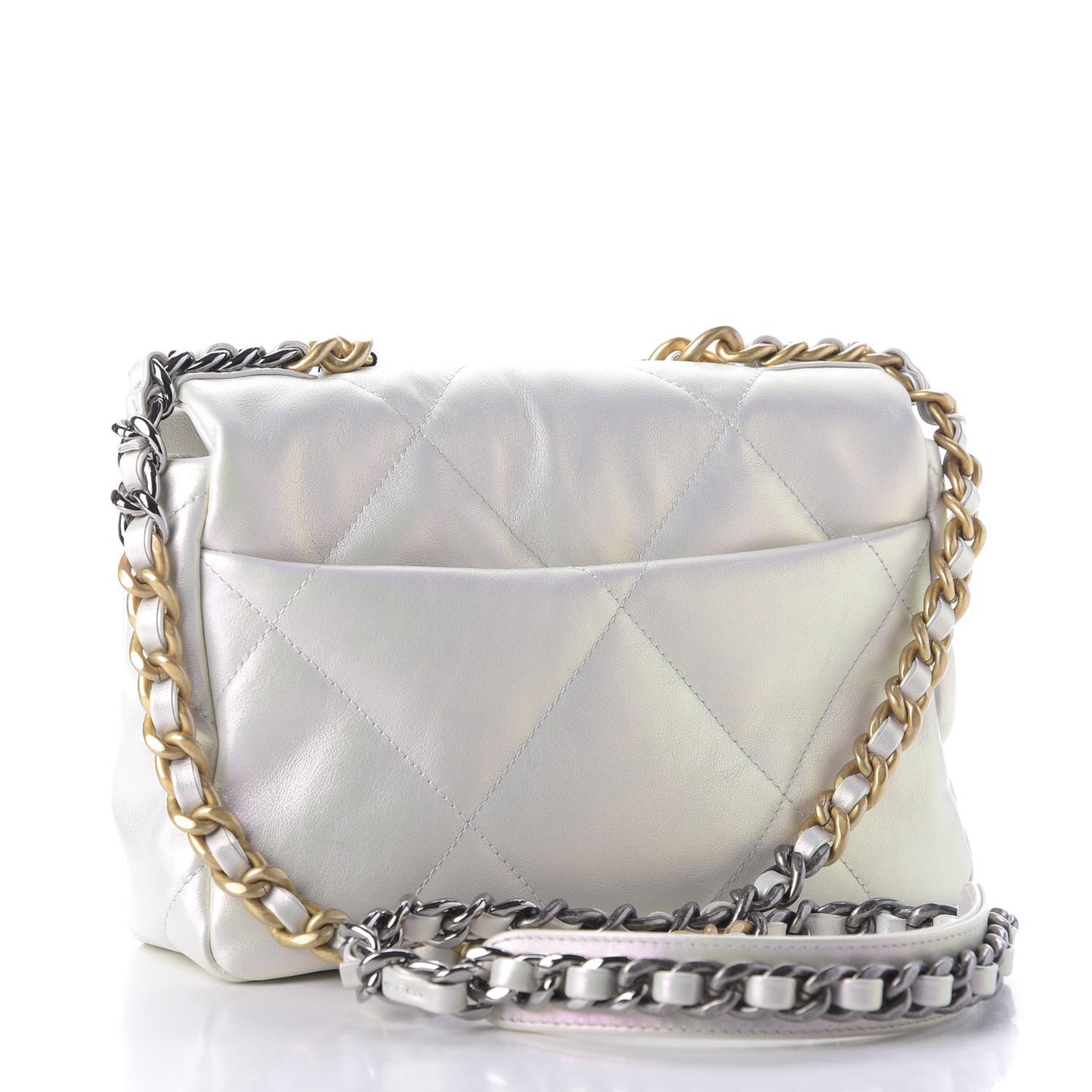 Iridescent Calfskin Quilted Medium 19 Flap White