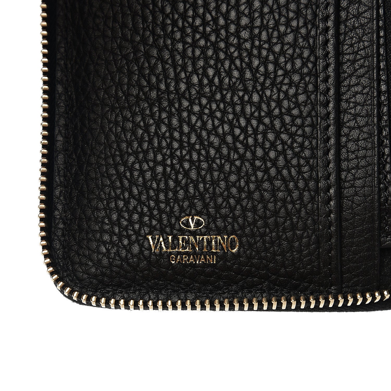 Valentino Garavani Pebbled Calfskin Medium Rockstud Organizer Zip Around Wallet Black 5 of 6