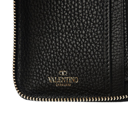 Valentino Garavani Pebbled Calfskin Medium Rockstud Organizer Zip Around Wallet Black 5 of 6
