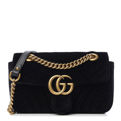 Gucci Velvet Matelasse Mini GG Marmont Shoulder Bag Black 1 of 9