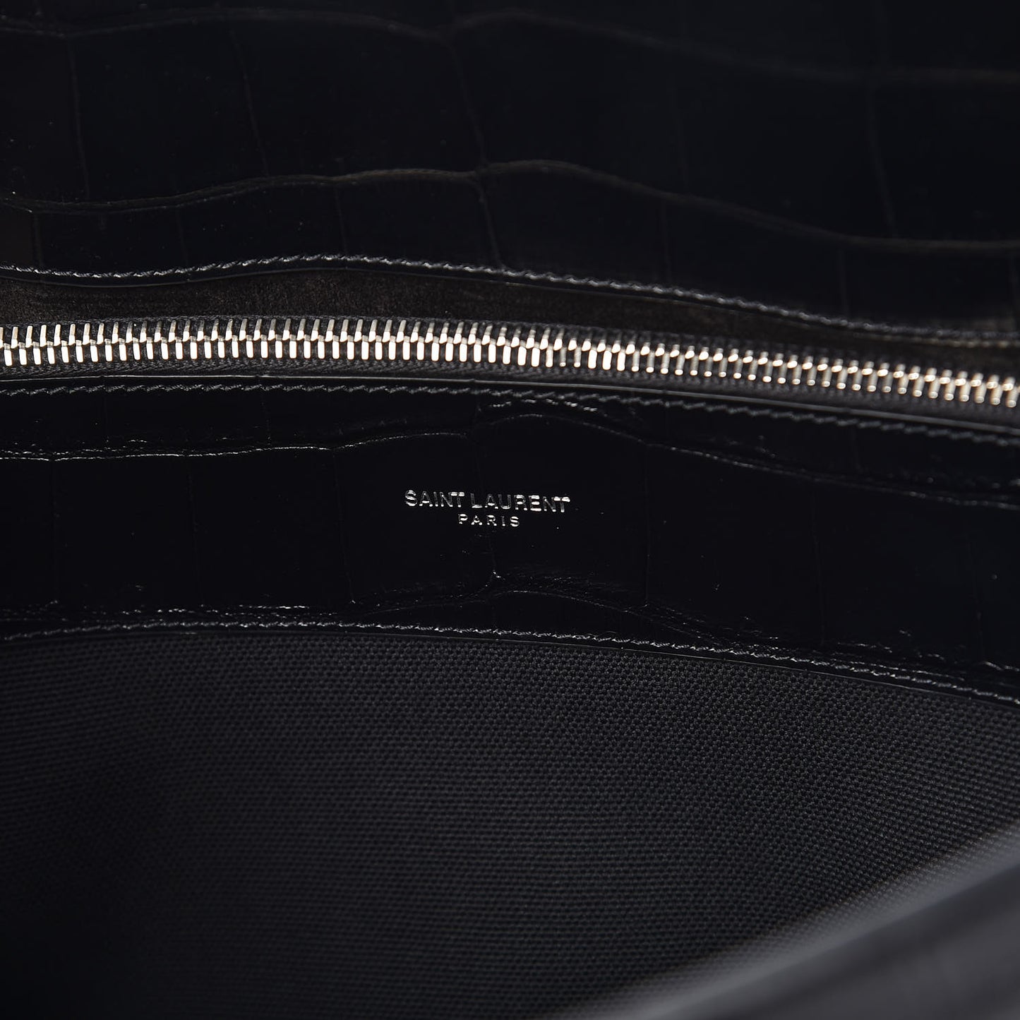 Calfskin Crocodile Embossed Large Souple Sac De Jour Black