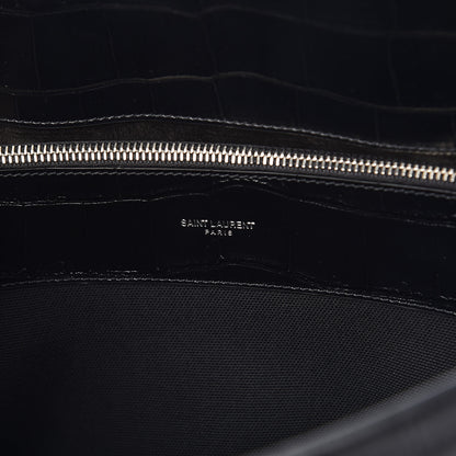 Saint Laurent Calfskin Crocodile Embossed Large Souple Sac De Jour Black 8 of 9