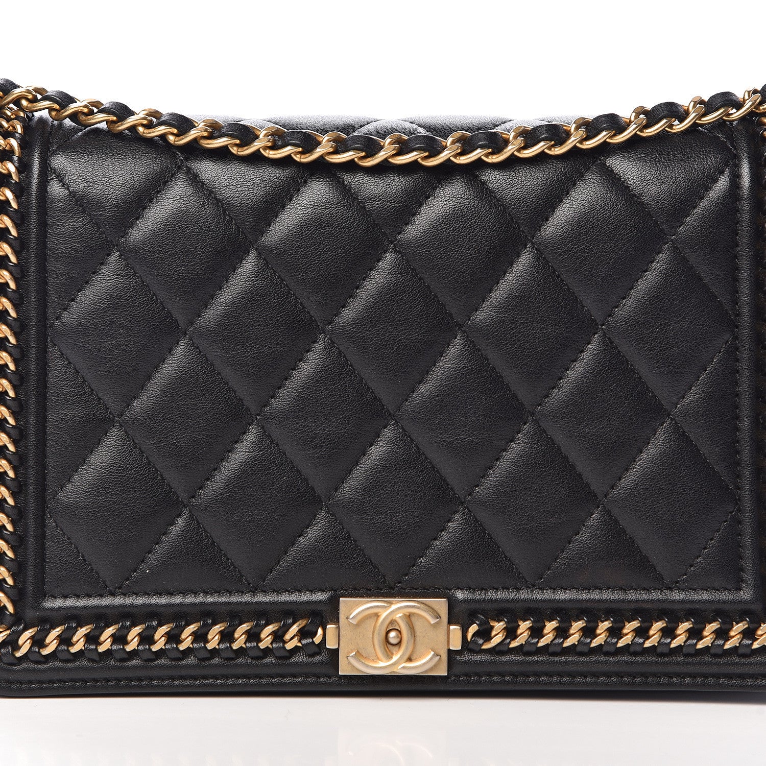 Chanel Calfskin Quilted Chain Around Boy Wallet On Chain WOC Black 14 of 15