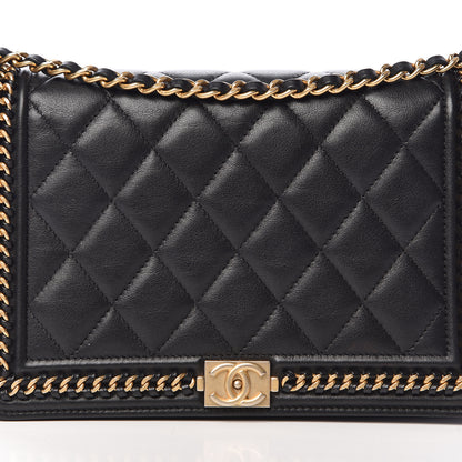 Chanel Calfskin Quilted Chain Around Boy Wallet On Chain WOC Black 14 of 15