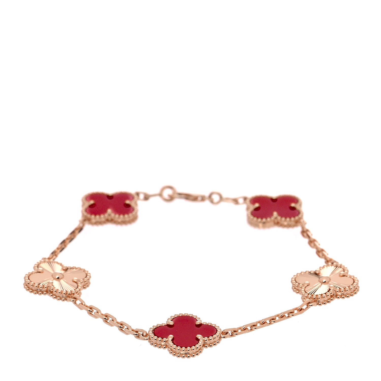 Van Cleef & Arpels 18K Rose Gold Carnelian 5 Motifs Guilloche Vintage Alhambra Bracelet 1 of 10
