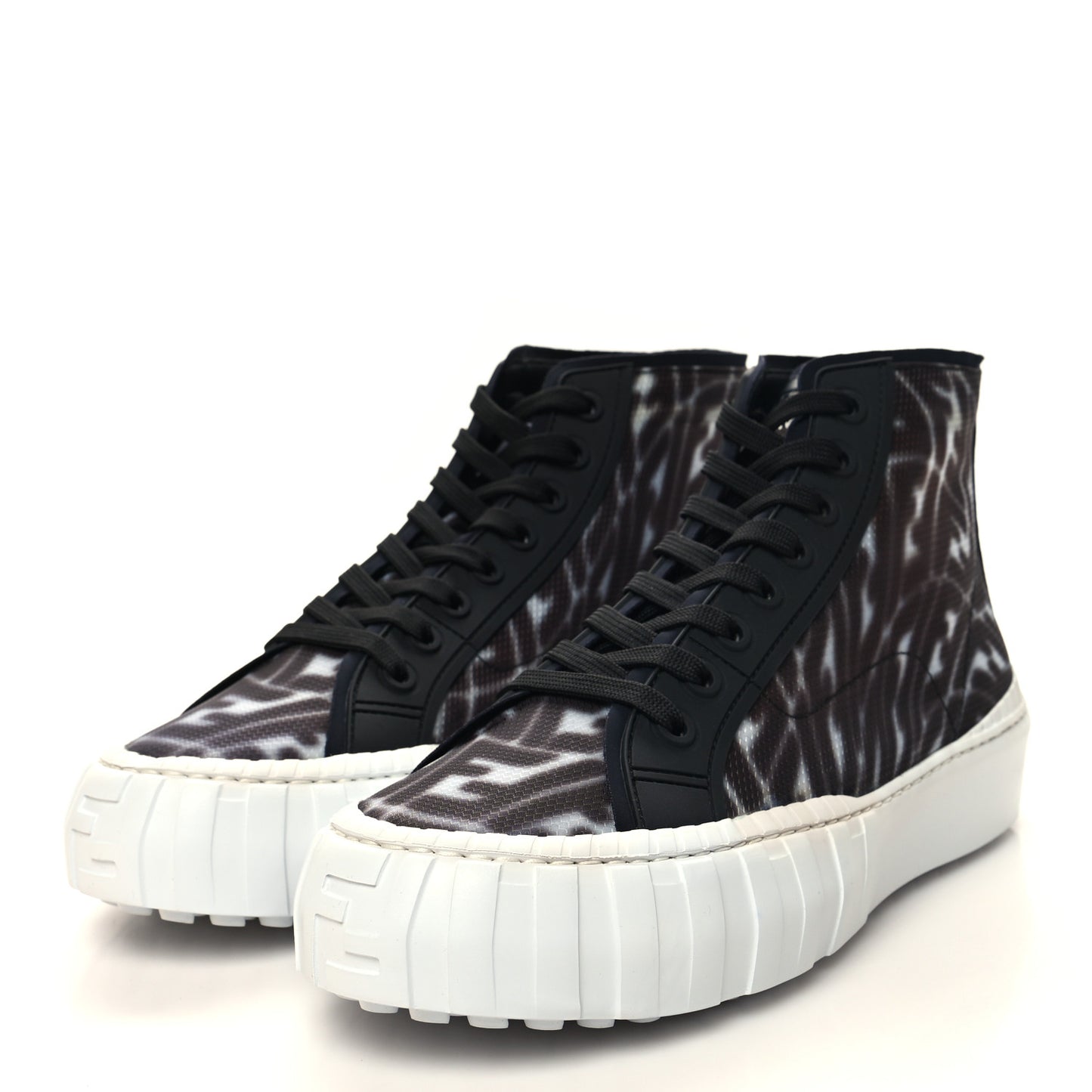 X SARAH COLEMAN Fabric Jacquard FF Vertigo Mens Fendi Force High Top Sneakers 10 Silver Com