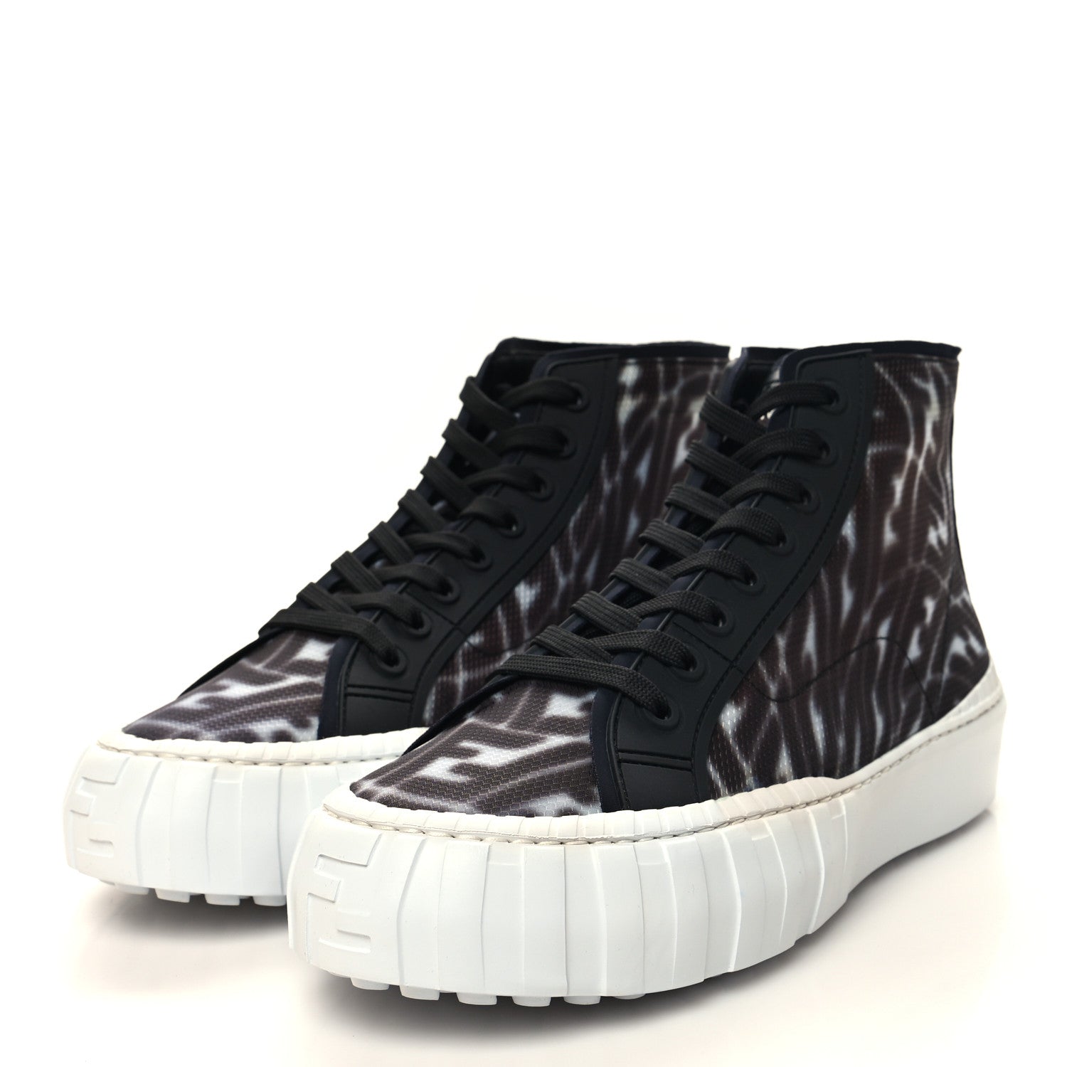 Fendi X SARAH COLEMAN Fabric Jacquard FF Vertigo Mens Fendi Force High Top Sneakers 10 Silver Com 3 of 9