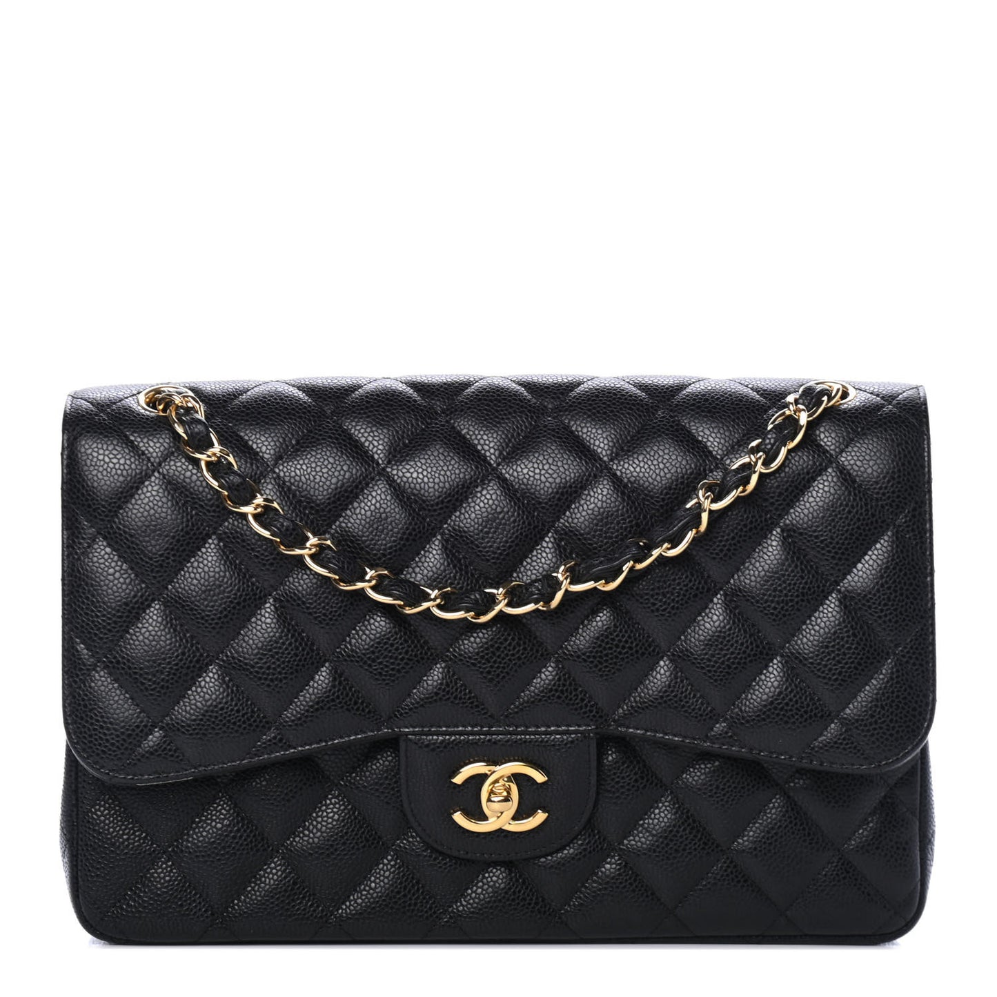 Caviar Quilted Jumbo Double Flap Black