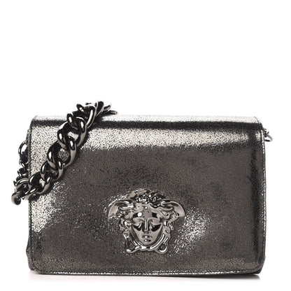 Versace Metallic Suede Palazzo Sultan Shoulder Bag Antracite 1 of 11