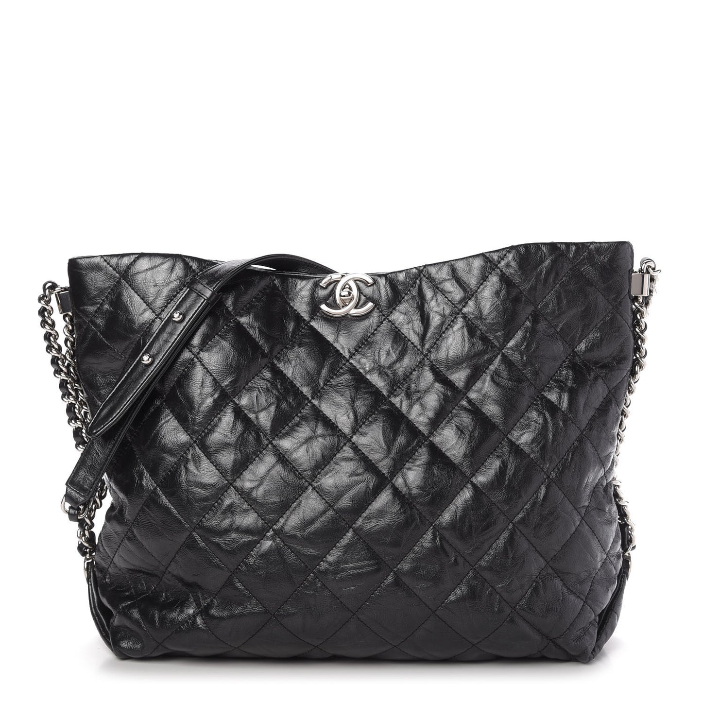 Metallic Crackled Calfskin Quilted Medium Big Bang Hobo Black