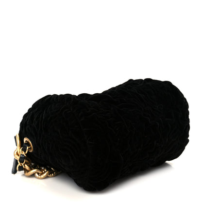 Chanel Velvet Camellia Embossed Barrel Clutch With Chain  Black 4 of 10
