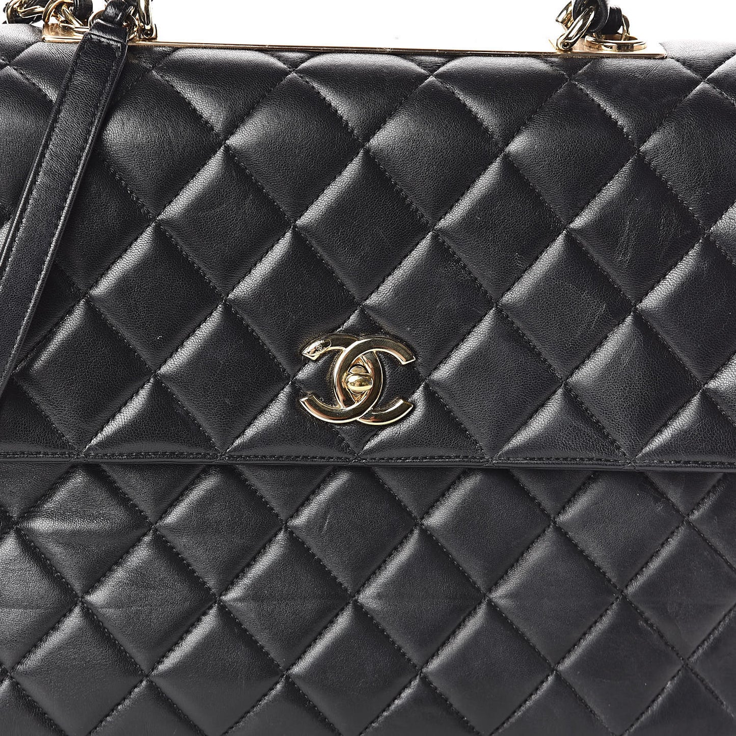 Lambskin Quilted Large Trendy CC Dual Handle Flap Bag Black