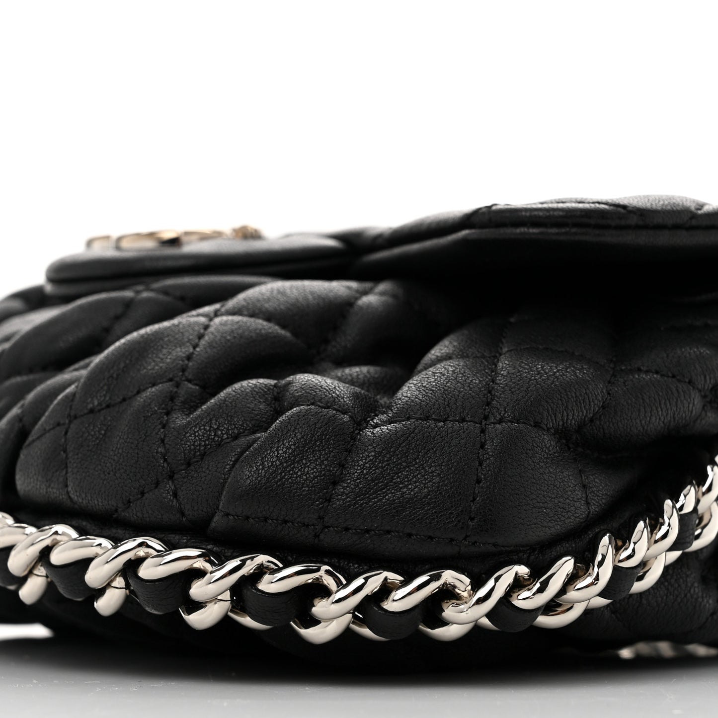 Washed Lambskin Quilted Mini Chain Around Flap Black