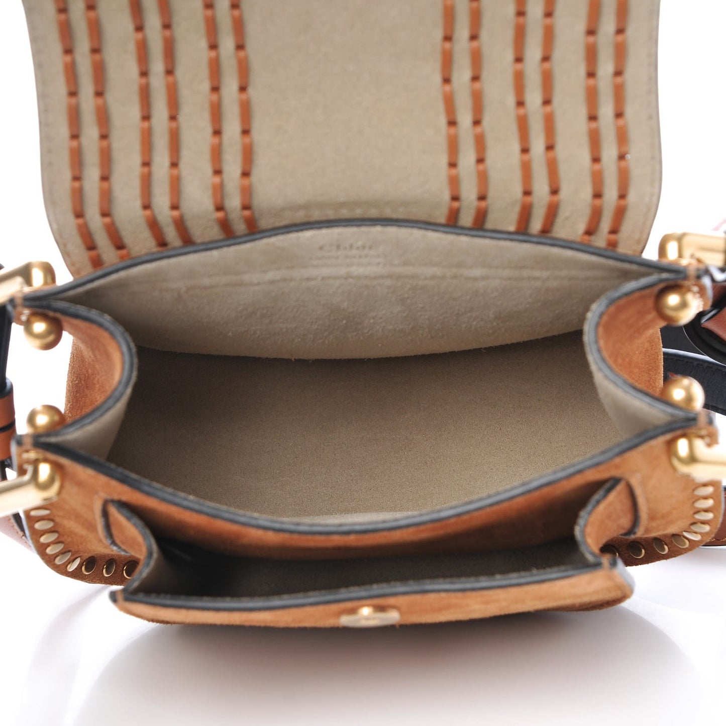 Suede Calfskin Braided SMini Hudson Shoulder Bag Caramel