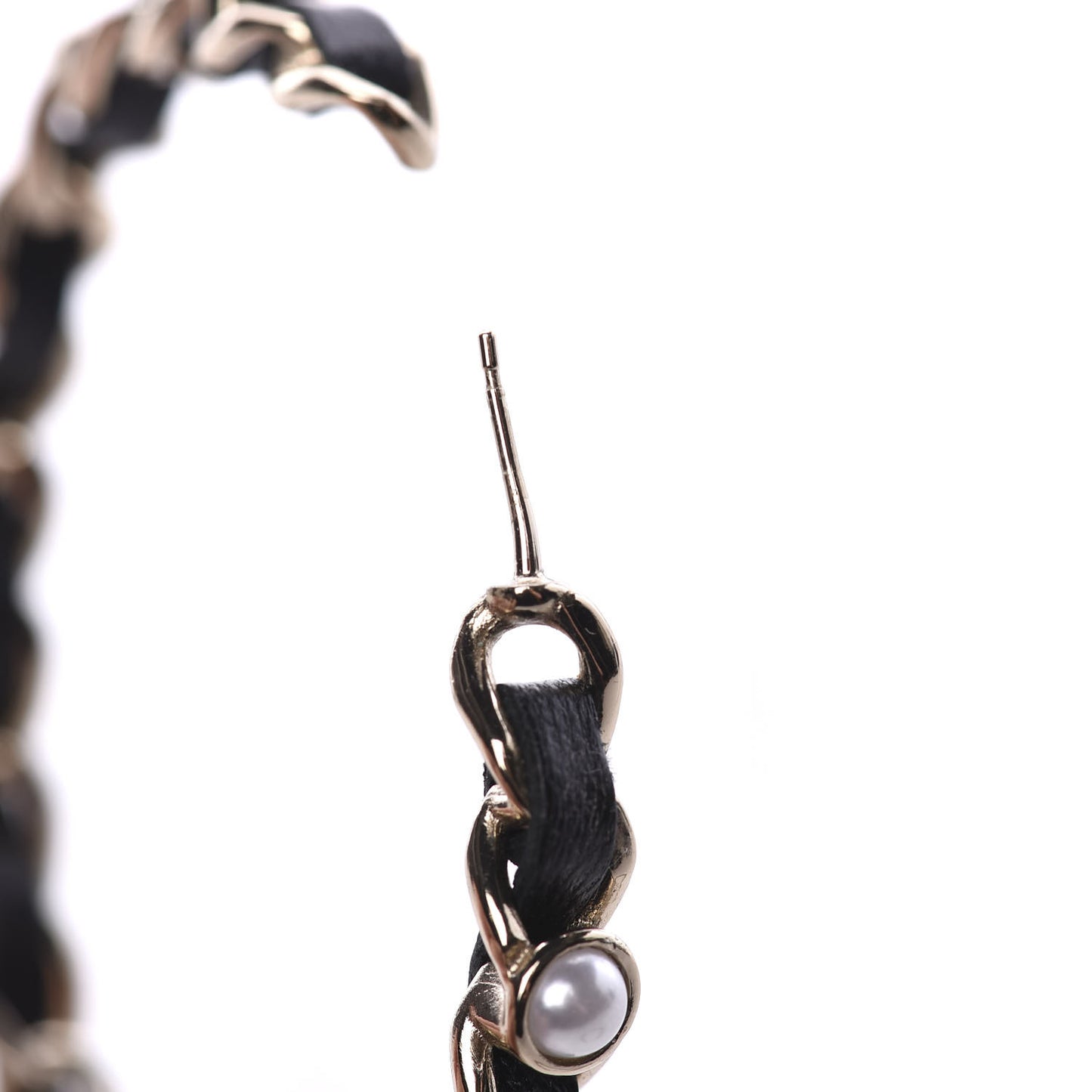 Lambskin Pearl More Is More CC Chain Hoop Earrings Gold Black