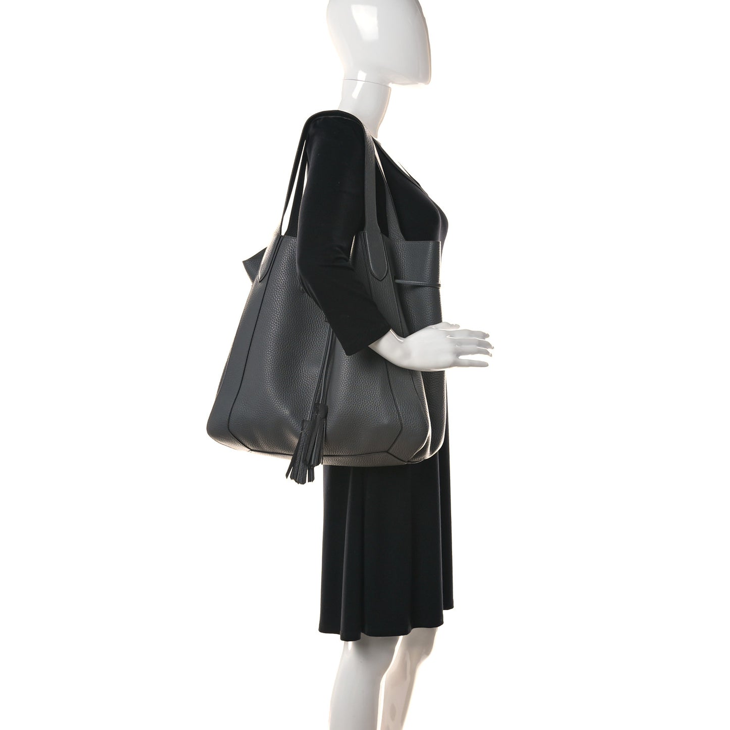 Heavy Grain Calfskin Millie Tote Charcoal