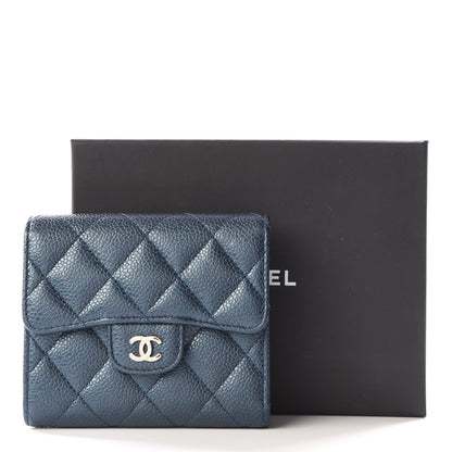 Chanel Metallic Caviar Quilted Compact Flap Wallet Dark Blue 12 of 12