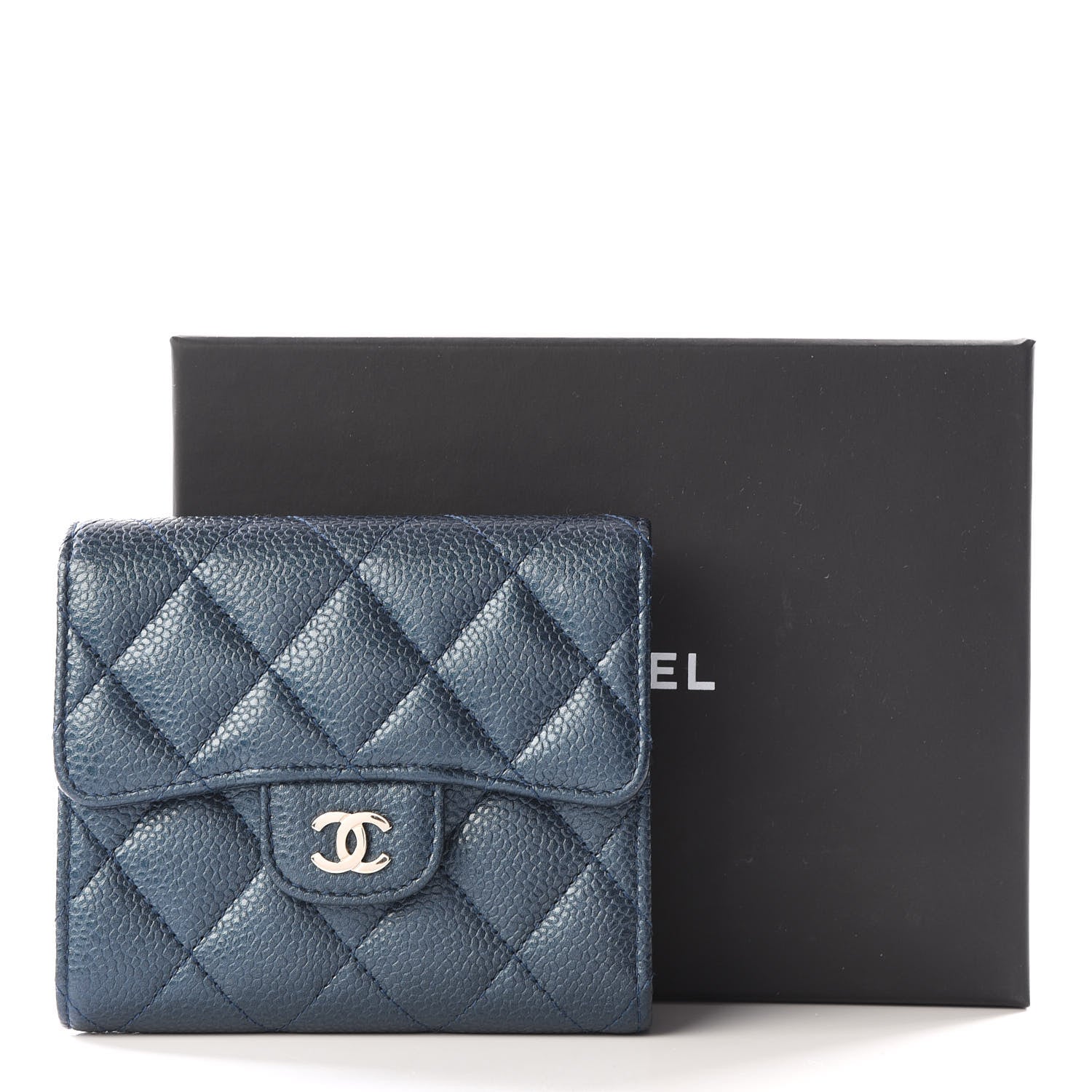 Chanel Metallic Caviar Quilted Compact Flap Wallet Dark Blue 12 of 12
