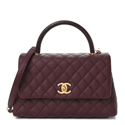 Chanel Caviar Lizard Embossed Quilted Small Coco Handle Flap Burgundy 1 of 8