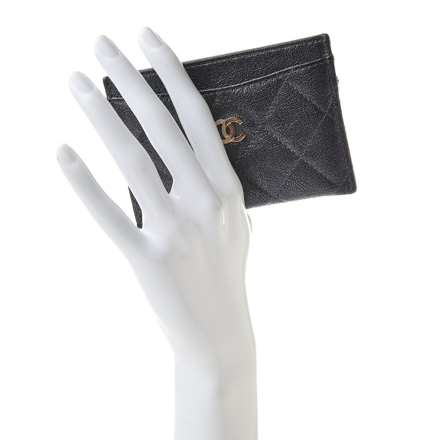Iridescent Caviar Quilted Card Holder Black