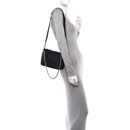 Prada Re-Nylon Saffiano Double Pouch Shoulder Bag Black 2 of 13