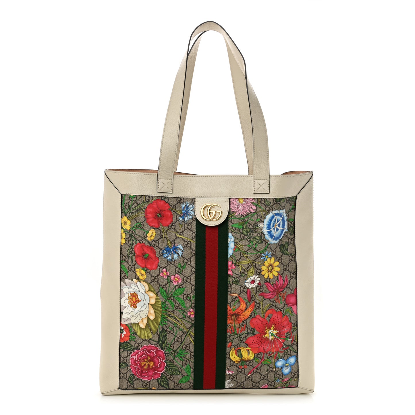 GG Supreme Monogram Flora Web Ophidia Vertical Shopping Tote White