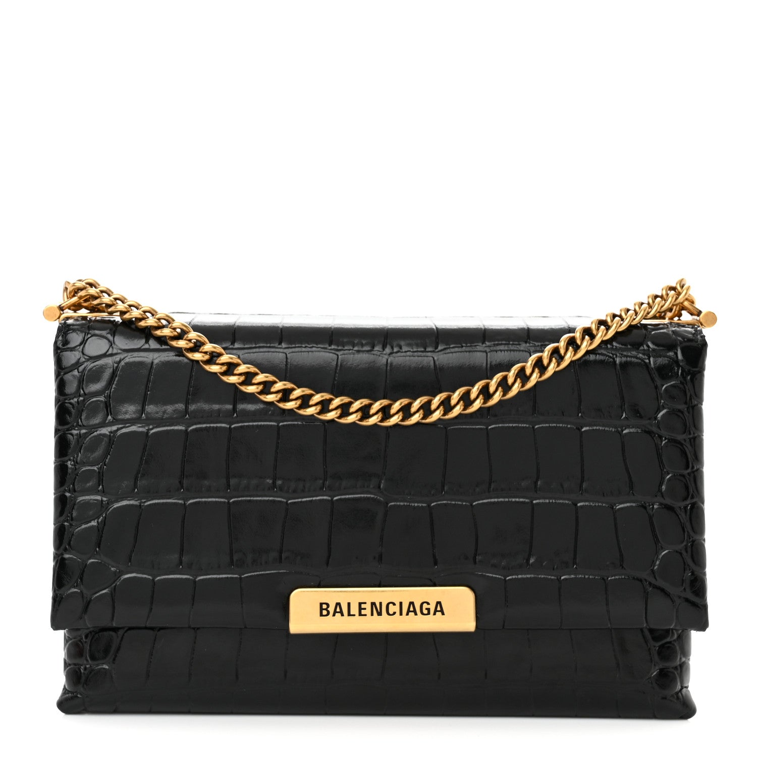 Balenciaga Shiny Extra Supple Calfskin Crocodile Embossed Small Triplet Bag Black 1 of 12