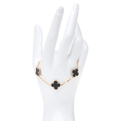 Van Cleef & Arpels 18K Yellow Gold Black Onyx 5 Motifs Vintage Alhambra Bracelet 2 of 8