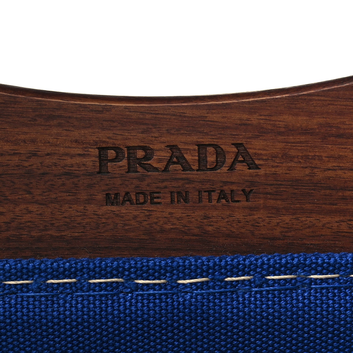 Prada Canvas Wood Logo Tote Blue 5 of 7