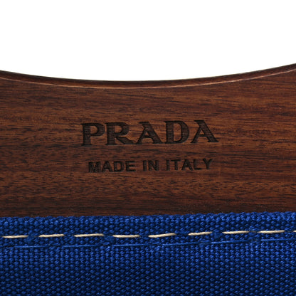 Prada Canvas Wood Logo Tote Blue 5 of 7