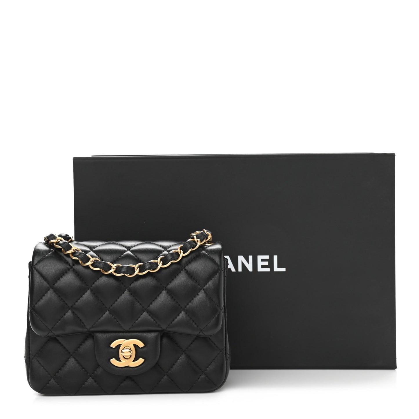 Lambskin Quilted Mini Square Flap Black