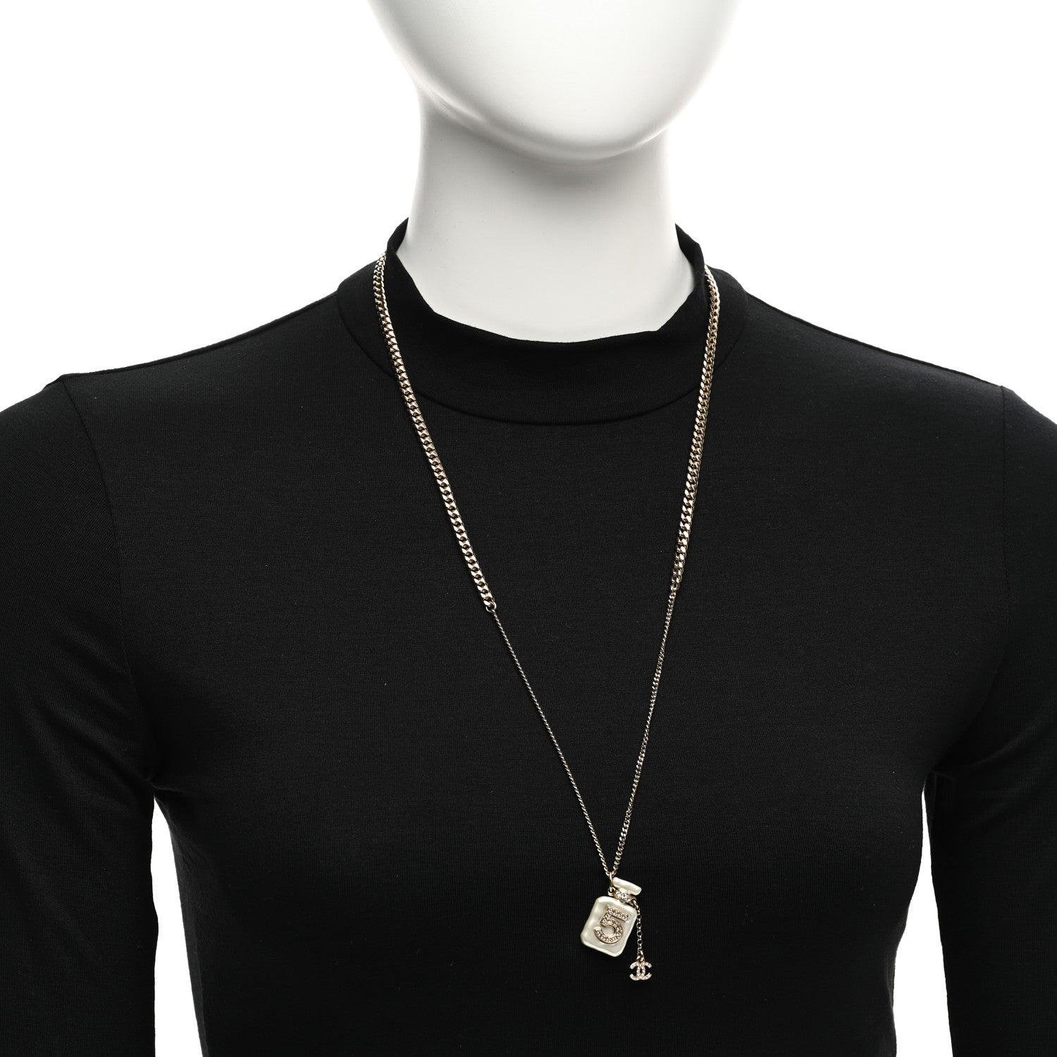 Chanel Crystal Pearl CC No. 5 Perfume Bottle Necklace White Gold 2 of 6