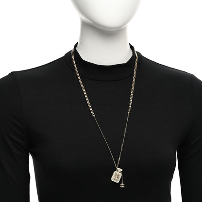 Chanel Crystal Pearl CC No. 5 Perfume Bottle Necklace White Gold 2 of 6