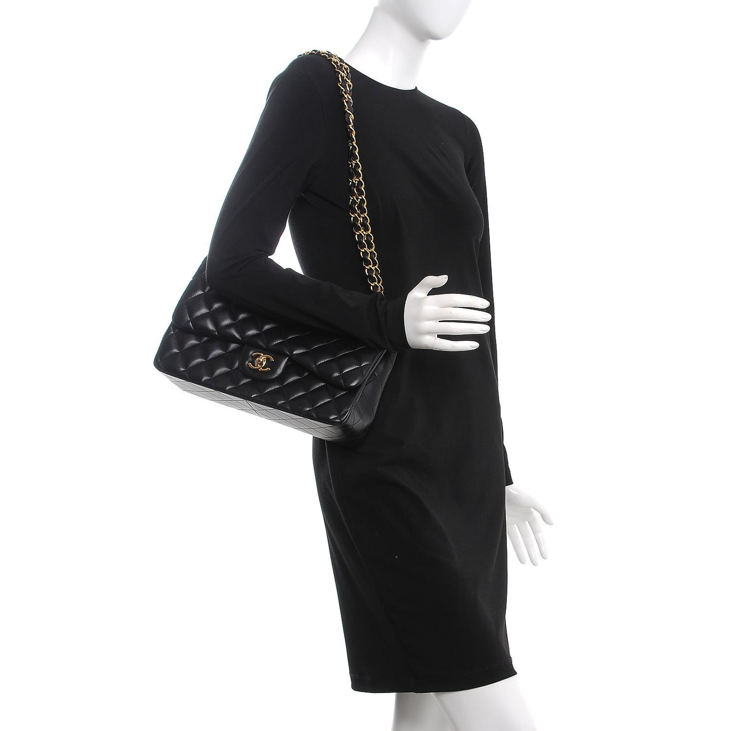 Lambskin Quilted Jumbo Double Flap Black