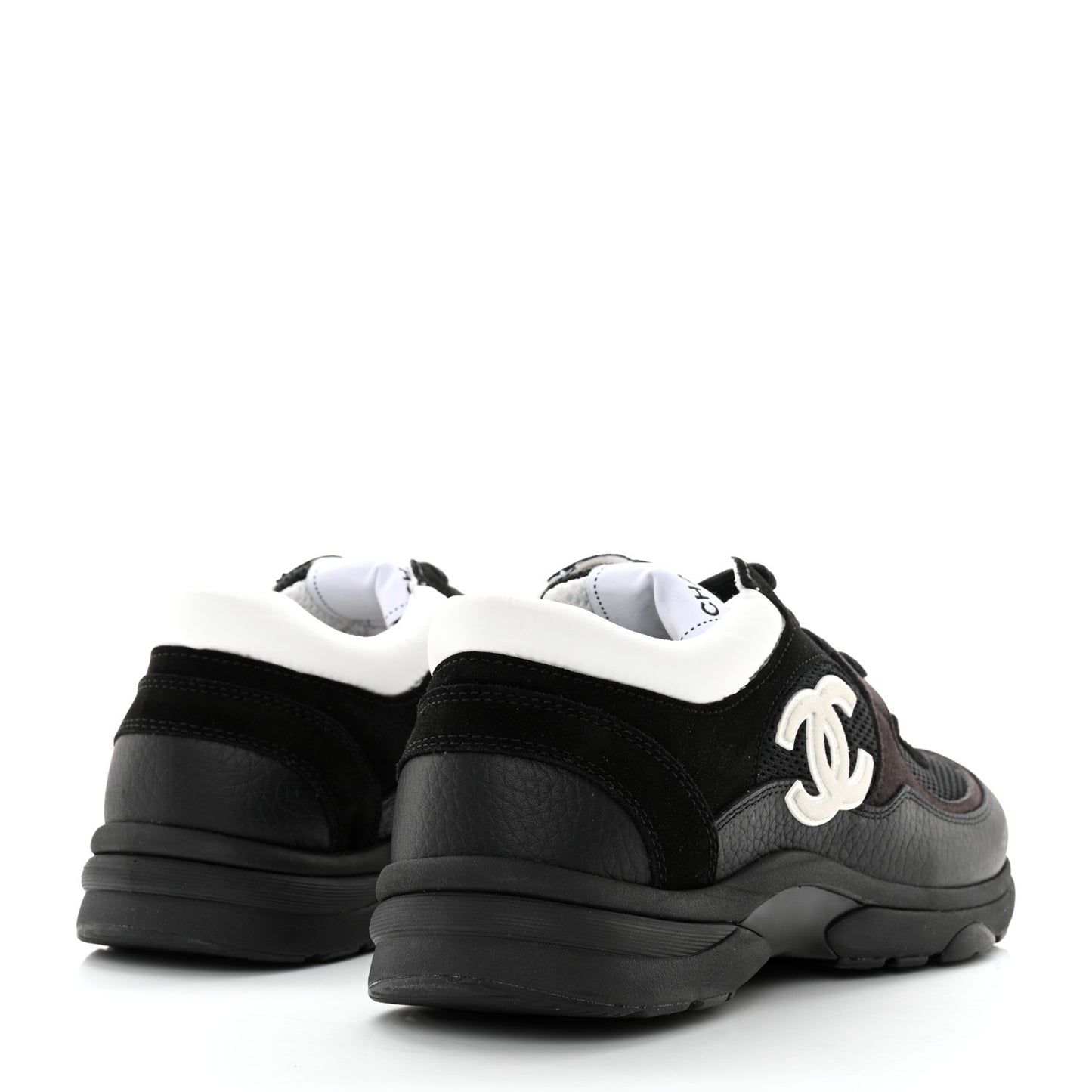 Mesh Suede Grained Calfskin Womens CC Sneakers 39.5 Black White