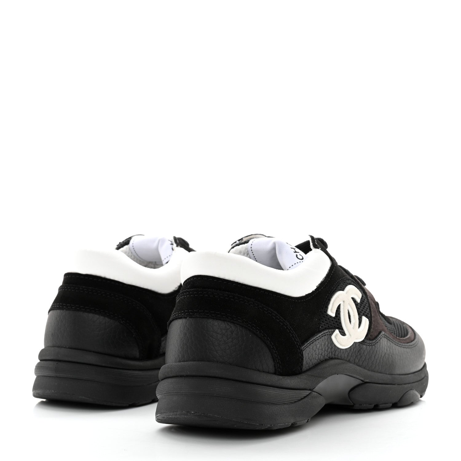 Chanel Mesh Suede Grained Calfskin Womens CC Sneakers 39.5 Black White 4 of 12
