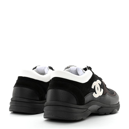 Chanel Mesh Suede Grained Calfskin Womens CC Sneakers 39.5 Black White 4 of 12