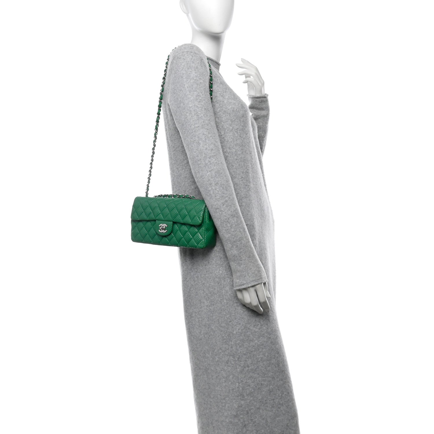 Chanel Lambskin Perforated East West Flap Green 2 of 10