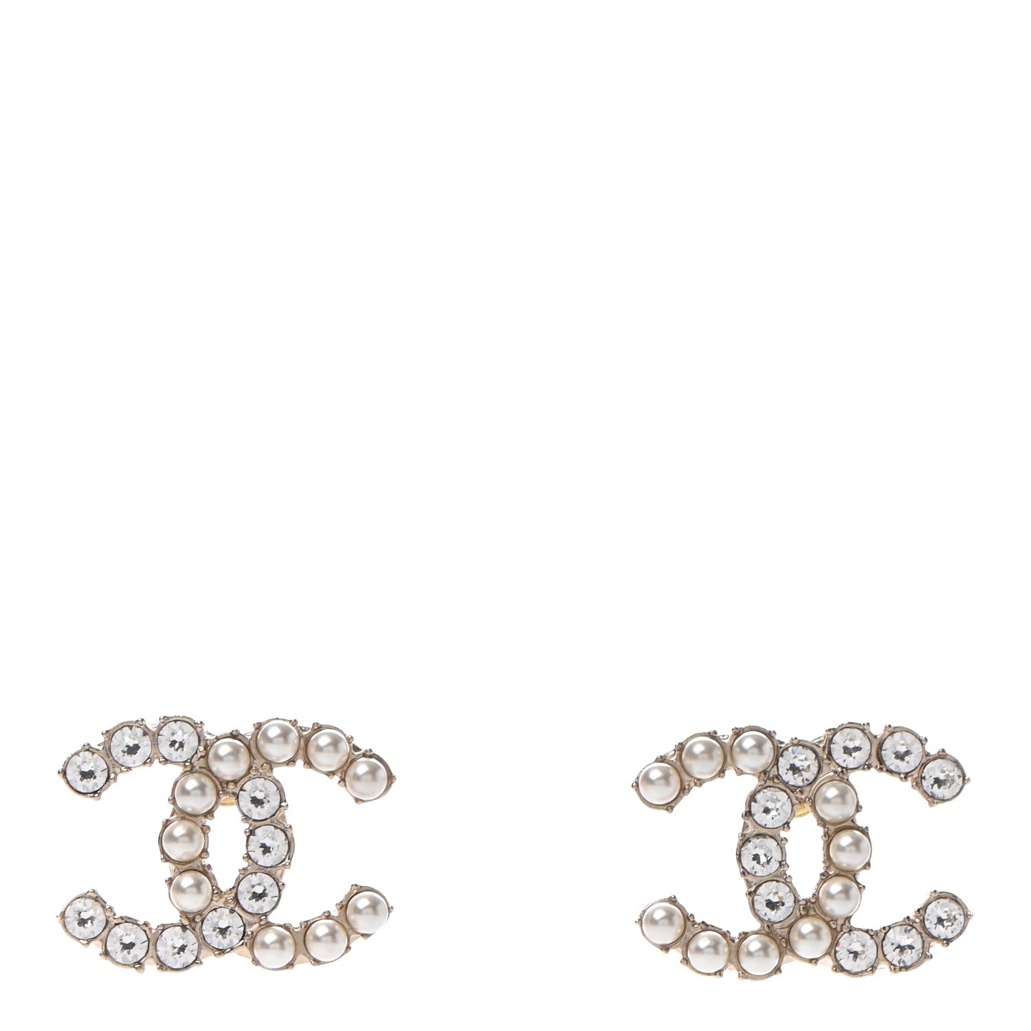 Chanel Crystal Pearl CC Dazzling Domino Earrings Gold 1 of 4
