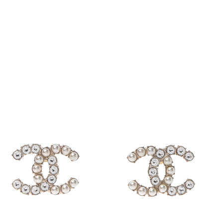 Chanel Crystal Pearl CC Dazzling Domino Earrings Gold 1 of 4