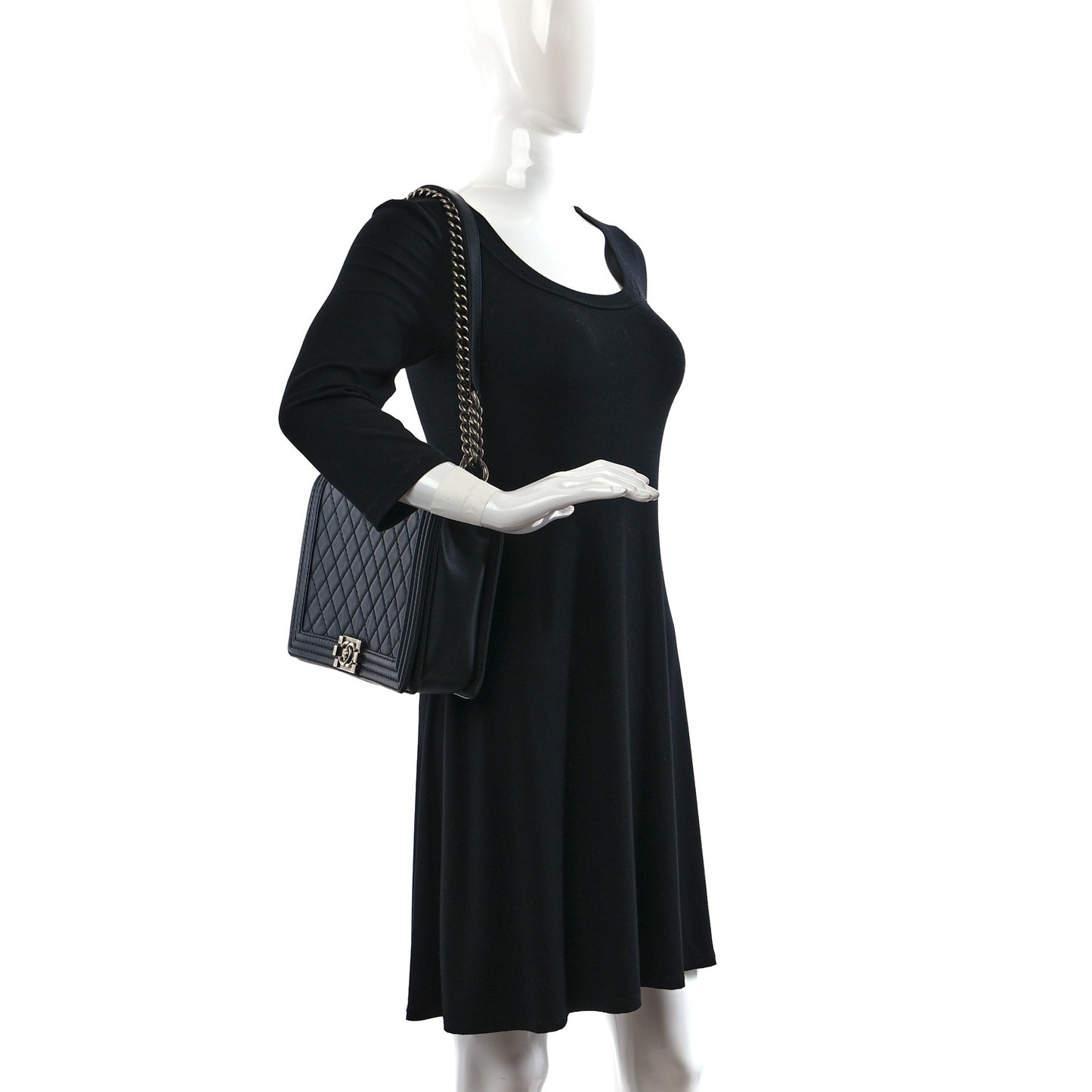 Calfskin Quilted Large Boy Flap Black