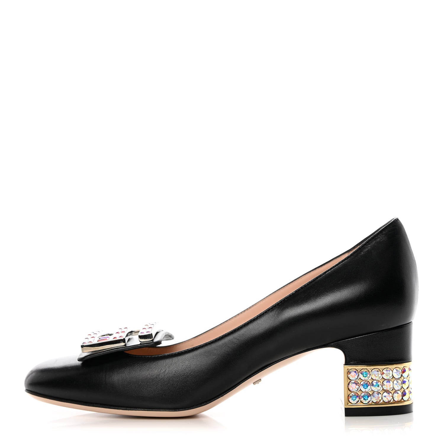 Gucci Malaga Kid Crystal Square G Madelyn Mid Heel Loafer Pumps 36.5 Black 1 of 9