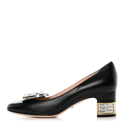 Gucci Malaga Kid Crystal Square G Madelyn Mid Heel Loafer Pumps 36.5 Black 1 of 9