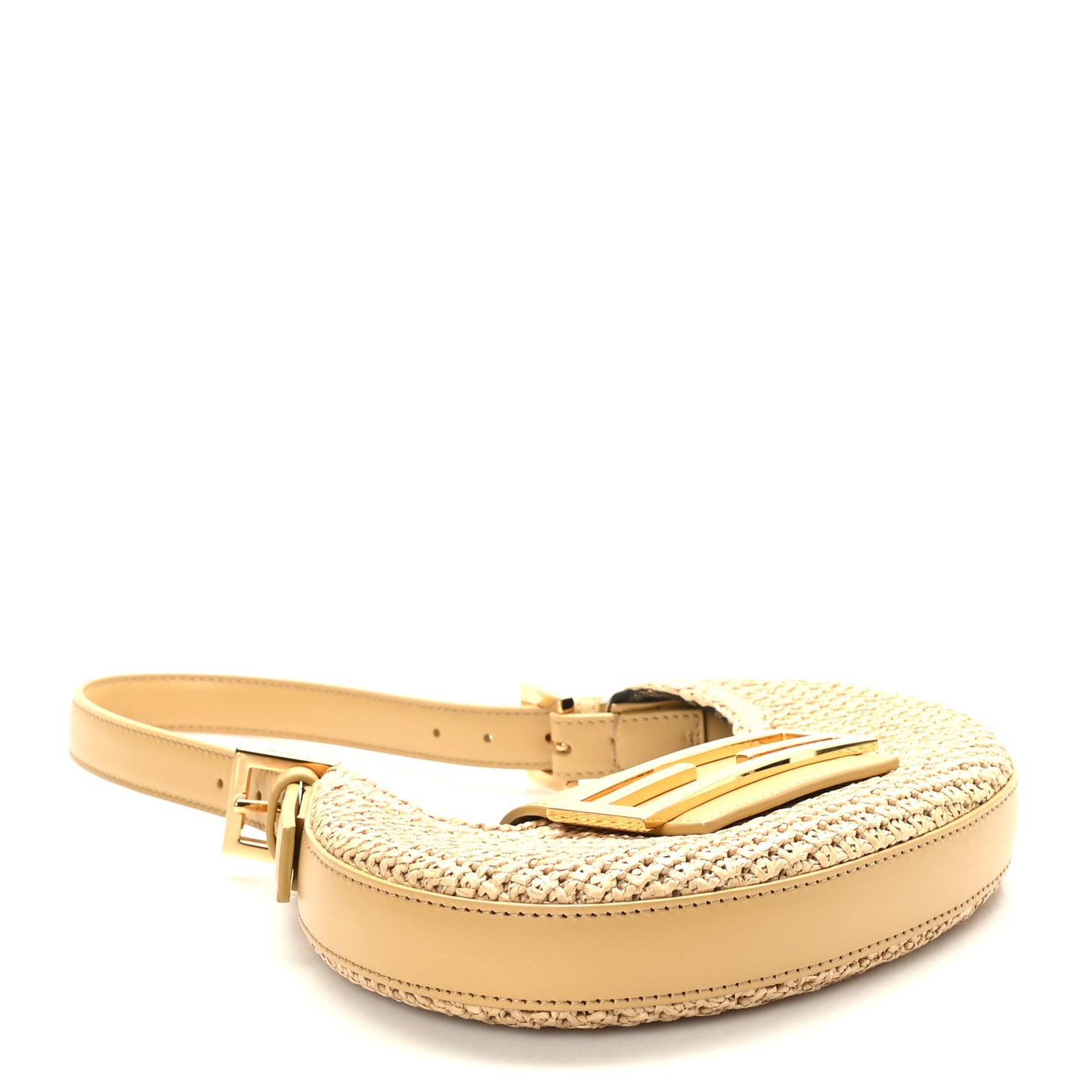 Raffia Vitello King Mini Cookie Hobo Bag Naturale Sahara
